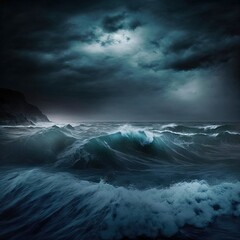 stormy ocean. cloudy dark troubled sea. 