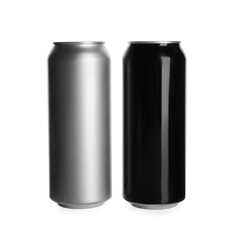 Aluminum cans on white background. Mockup for design