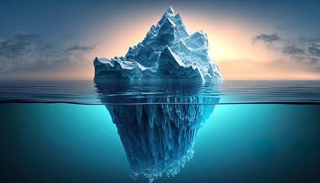 iceberg model in polar regions which shows a big hidden potential beneath the surface created with generative ai	