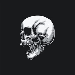 grayscale screaming skull vector logo