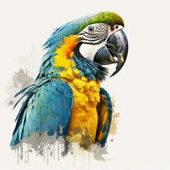 Fototapeta premium Watercolor Illustration of a Macaw, Blue, Green, Red, Orange, Generative AI