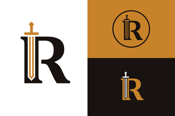 Letter R with sword combination concept. Very suitable for symbol, logo, company name, brand name, personal name, icon and many more.