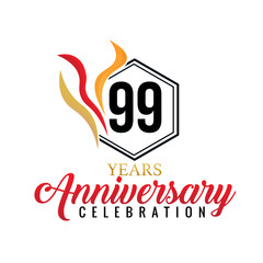 99 year anniversary celebration vector red gold orange ribbons white background  illustration abstract design  
