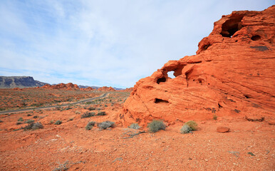 Landscape with the road and arch - Valley of Fire State Park, Nevada