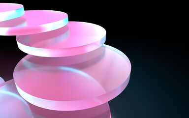 暗闇の中で虹色に輝くガラス板の3Dイラストレーション	