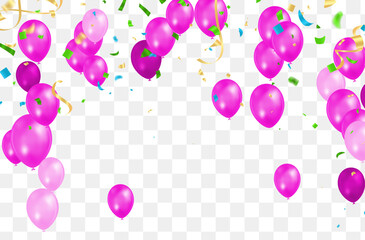 Lettering Happy Birthday To You balloons Colorful Party Flags And Ribbons Falling On Background. Celebration Event & Happy Birthday. Multicolor. Vector