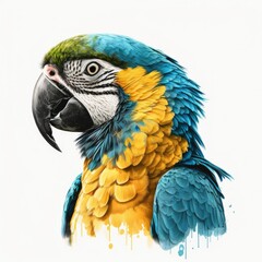 Fototapeta premium Blue and Yellow Macaw Illustration, Generative AI