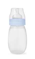 One empty feeding bottle for infant formula isolated on white