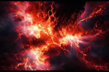 Deurstickers abstract wallpaper fire and lightning storm explosions fractal styled, digital art, generative ai © avrezn
