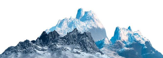 Snowy mountains Isolated on white background 3d illustration