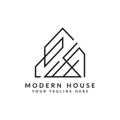 Abstract Modern House Logo with Minimalist Lines Design Concept.