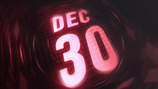 30 December in 3d motion graphic. Infrared calendar in futuristic and tech glowing neon for takes, commemoratives in led and etc. 4k in loop
