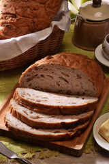 cheese walnut bread on a cutting board  