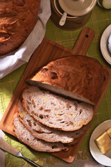 cheese walnut bread on a cutting board  