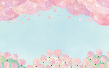 桜の花びらが舞い散る水彩画イラスト背景