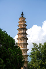 Dali, Yunnan, China: Remote view of one of the Three Pagodas