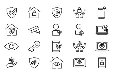Protect icon set. icon related to security. Outline icon style. Simple vector design editable