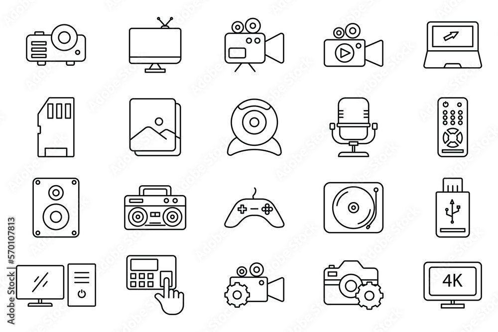 Poster multimedia set icon illustration. icon related to technology. outline icon style. simple vector desi