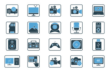 Multimedia set icon illustration. icon related to technology. Solid icon style. Simple vector design editable