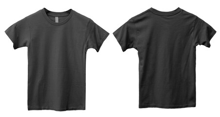 Child kids blank black shirt template mock up, front and back t-shirt flat lay design cut out...