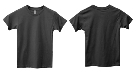 Child kids blank black shirt template mock up, front and back t-shirt flat lay design cut out transparent