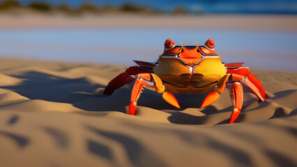 Obraz na płótnie Canvas cartoon crab in the sand, Generative AI