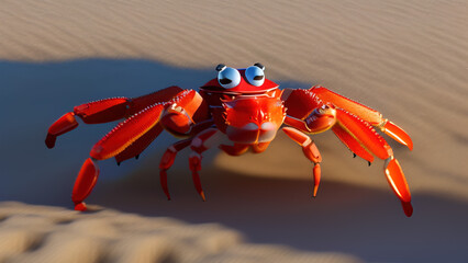 cartoon crab in the sand, Generative AI