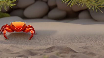 cartoon crab in the sand, Generative AI