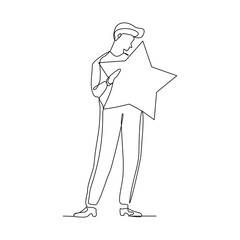 Continuous single one line drawing art of businessman holding star. Vector illustration concept of reward achievement, success, career goal, dream.
