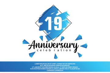 19 year anniversary celebration vector design with blue painting on white background  Template abstract 