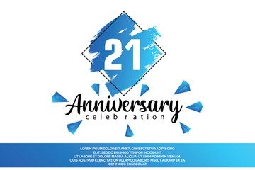 21 year anniversary celebration vector design with blue painting on white background  Template abstract 