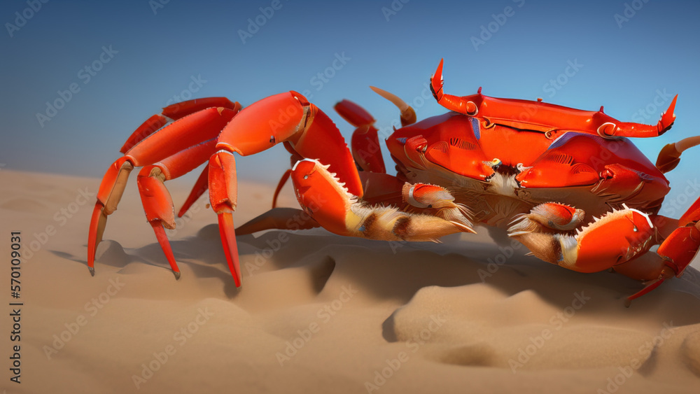 Poster cartoon crab in the sand, Generative AI - Posters