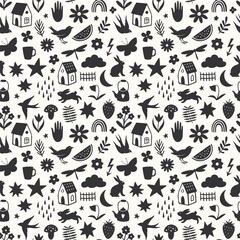 Doodle cute hand drawn seamless pattern, perfect for textile or paper design. Vector illustration
