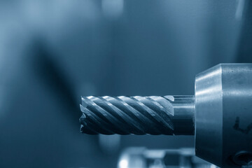 Close-up scene the flat end mill cutter for CNC milling machine.