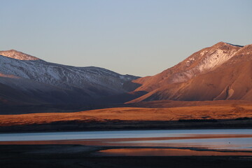 sunset in the mountains of lake