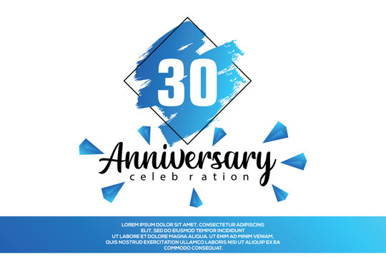 30 year anniversary celebration vector design with blue painting on white background  Template abstract 