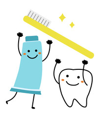 歯と歯磨き粉のキャラクター　歯医者