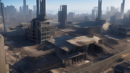 Fototapeta premium modern city destroyed by the war, postmodern world, Generative AI