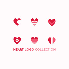 Heart logo collection set with six shapes.