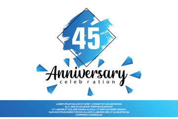 45year anniversary celebration vector design with blue painting on white background  Template abstract 