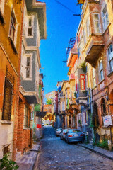 Fototapeta na wymiar Fatih historic district, Balat quarter, view of the street and houses