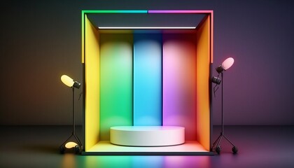 Colorful Minimalist 3d podium. Product stage in a frontal view, to make your products stand up. AI generative. 