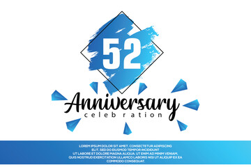 52 year anniversary celebration vector design with blue painting on white background  Template abstract 