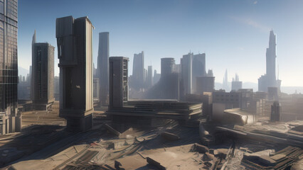 modern city destroyed by the war, postmodern world, Generative AI