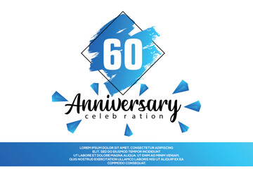 60 year anniversary celebration vector design with blue painting on white background  Template abstract 