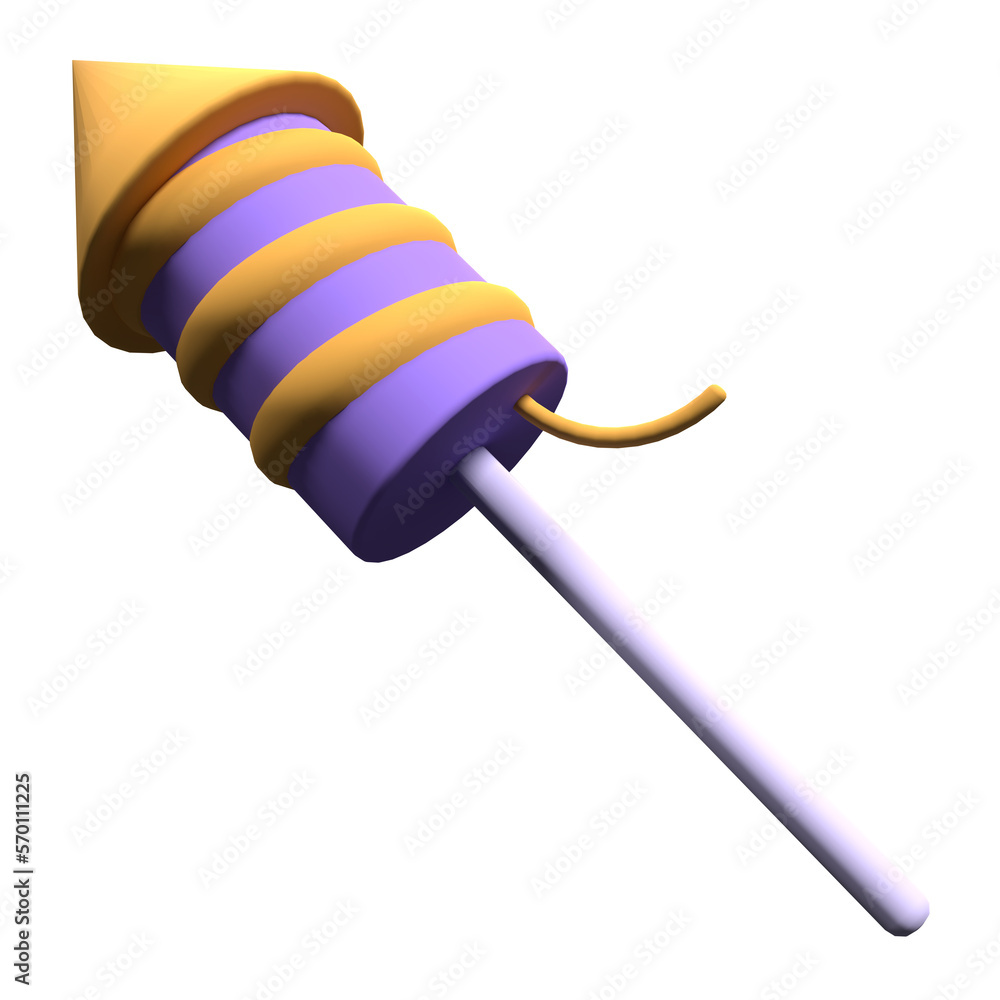 Poster 3d rendering illustration of a firework rocket. colorful rocket firework. single firework. cartoon c