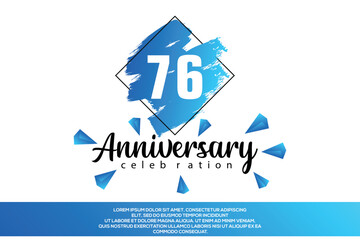 76 year anniversary celebration vector design with blue painting on white background  Template abstract 