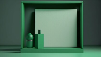 Green Minimalist 3d podium. Product stage in a frontal view, to make your products stand up. AI generative. 