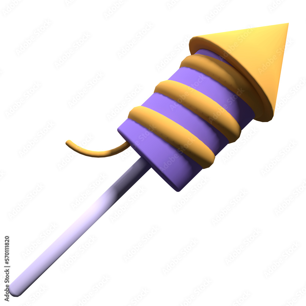 Poster 3d rendering illustration of a firework rocket. colorful rocket firework. single firework. cartoon c