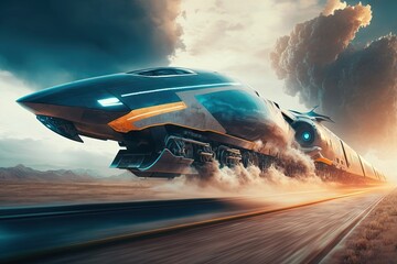 futuristic flaying fast train. Generative Ai
